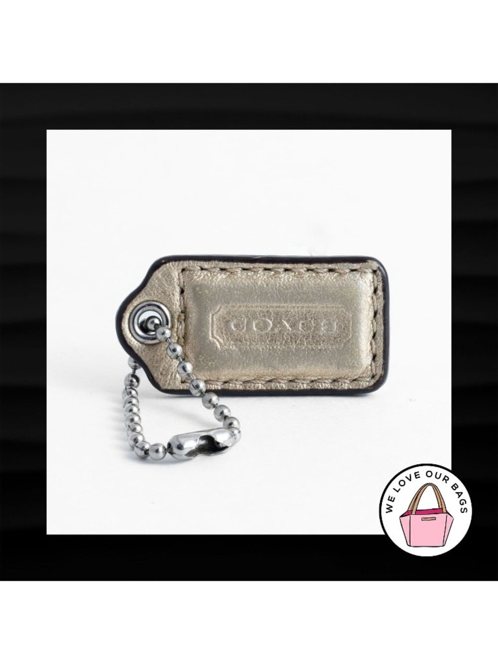 1.5" Small COACH GOLD METALLIC LEATHER KEY FOB CHARM KEYCHAIN HANG TAG WRISTLET